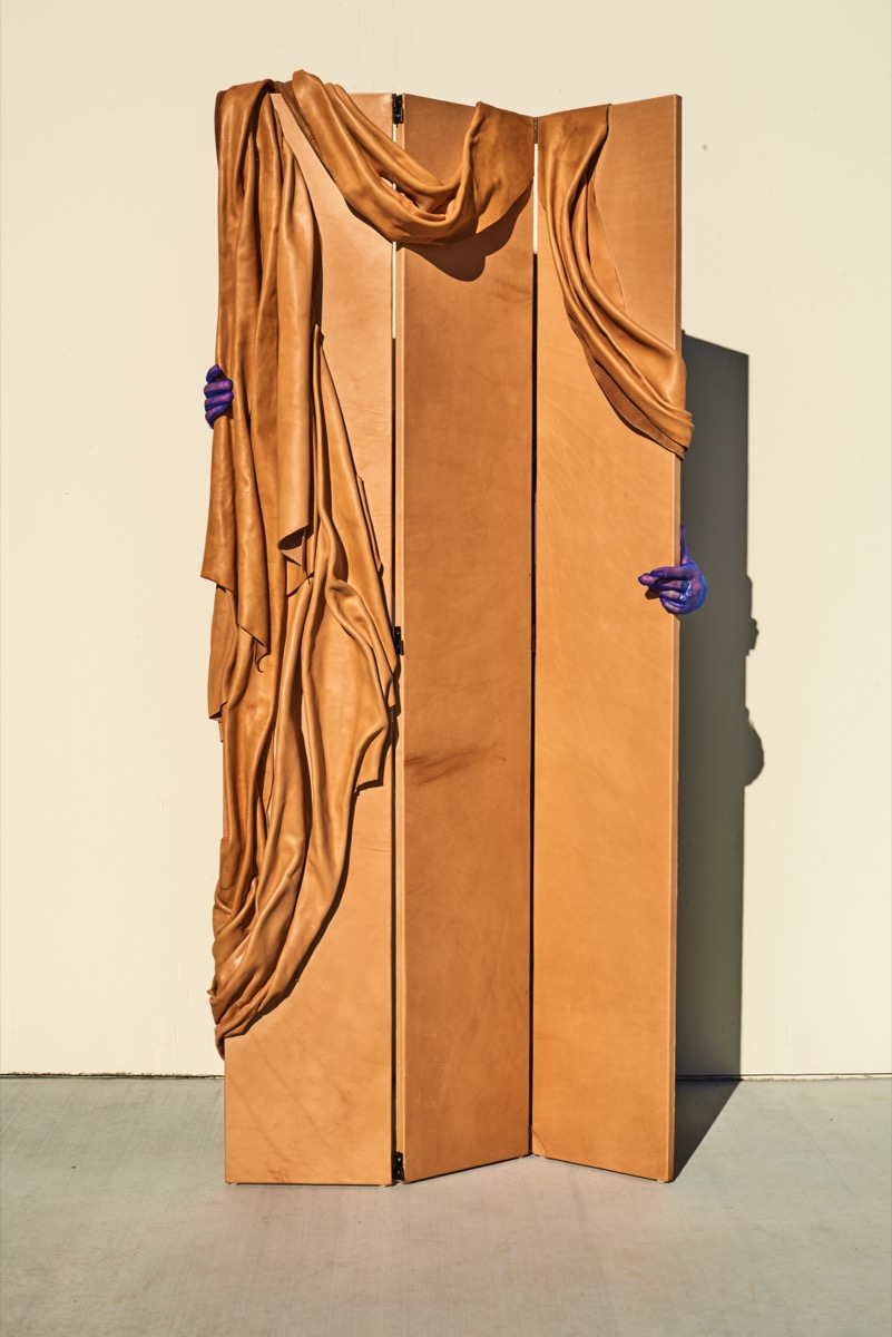 Leather art lighting fixture using cuir bouilli